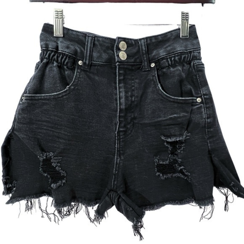 Vanilla Star Black High Waist Distressed Mom Shorts
